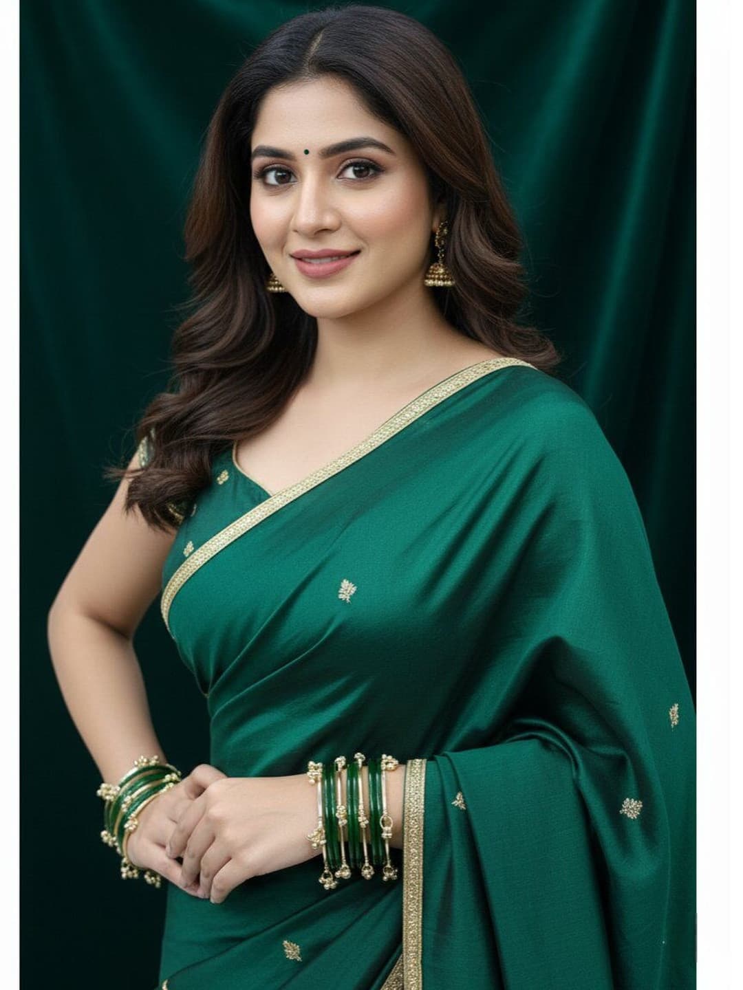 NVR Women Trendy 12 Green Bangles with 8 Gold Toned Kashmiri Bangles Ghungroo Charms