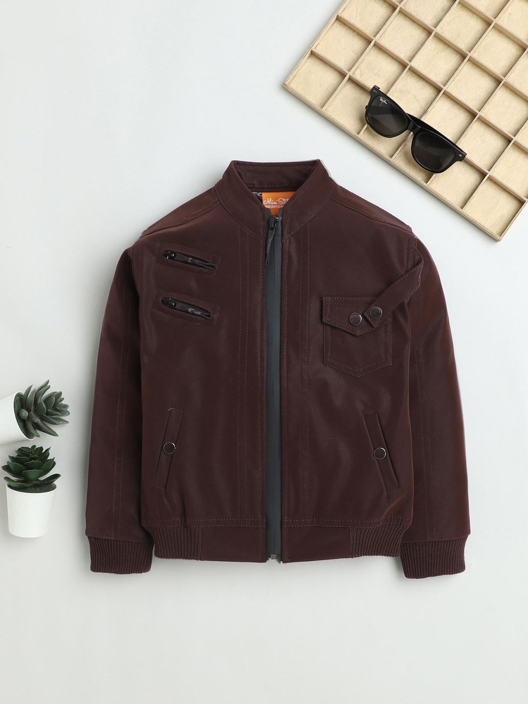 Ministitch Faux Leather Zip Detail Stand Collar Biker Jacket