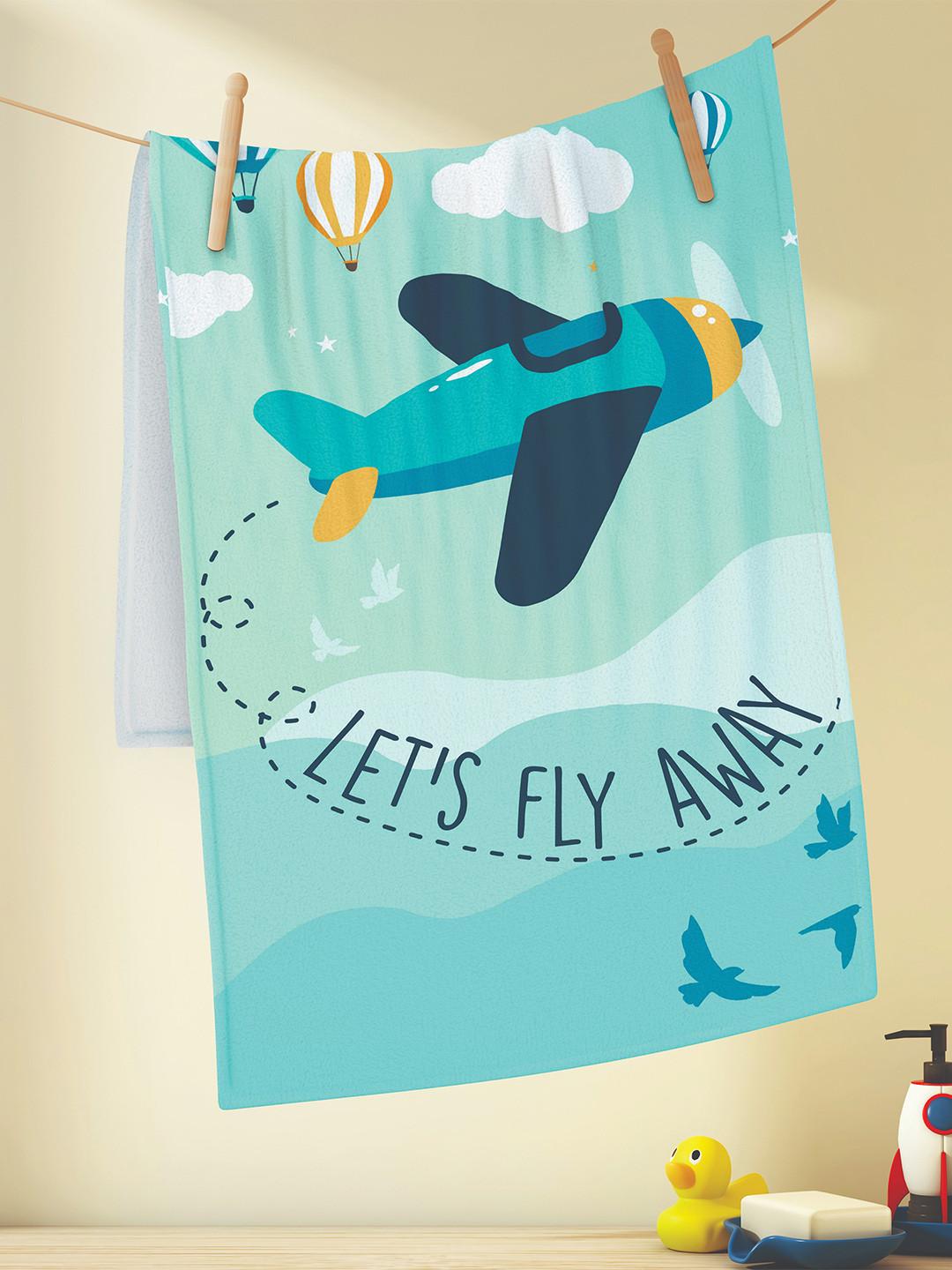 Himeya Kids Blue Printed 350 GSM Cotton Bath Towel
