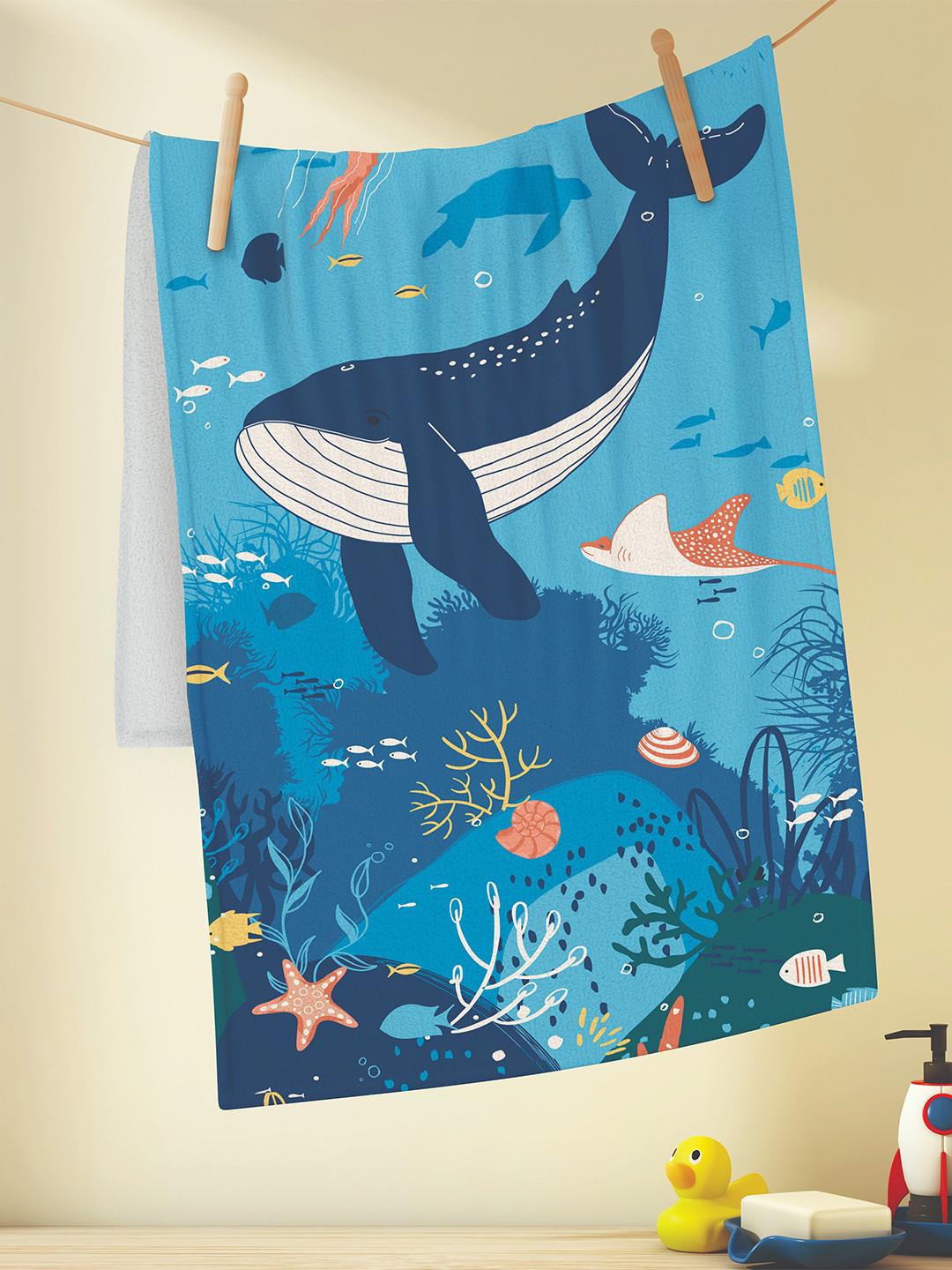 Himeya Kids Sea Green Printed 350 GSM Cotton Bath Towel