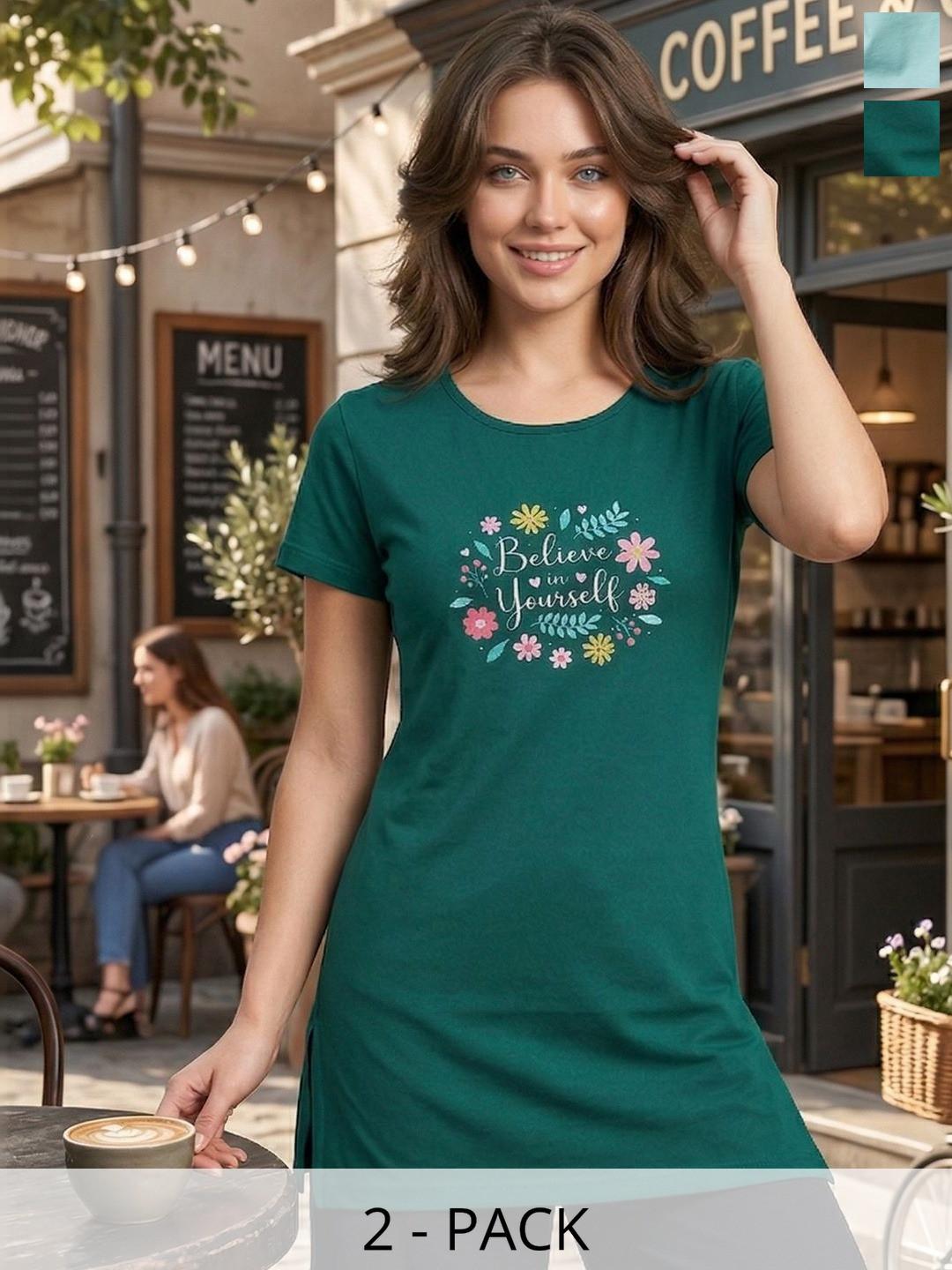 The Roadster Lifestyle Co. Women Pack of 2 Printed Lounge Tshirts