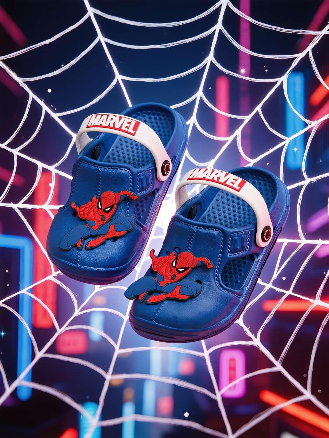BAESD Boys Marvel Playful Spider Man Design Clogs With White Slingback Closure