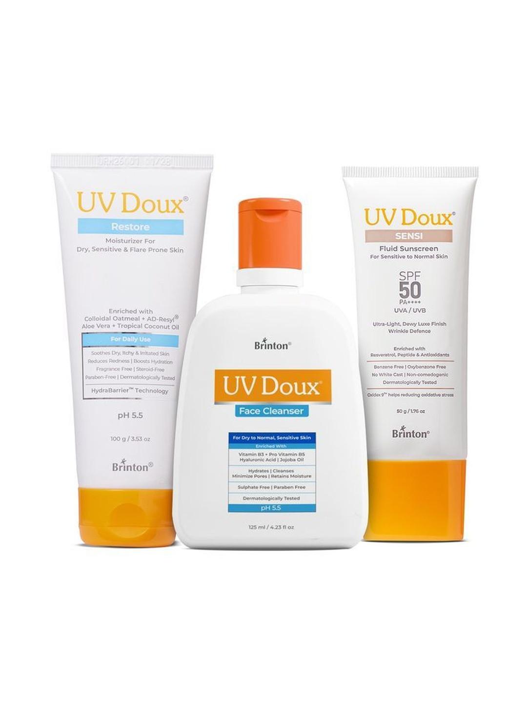 Brinton Set Of 3 UV Doux Oc Face Cleanser -125 ml, Moisturizer-100g & Face Sunscreen -50 g