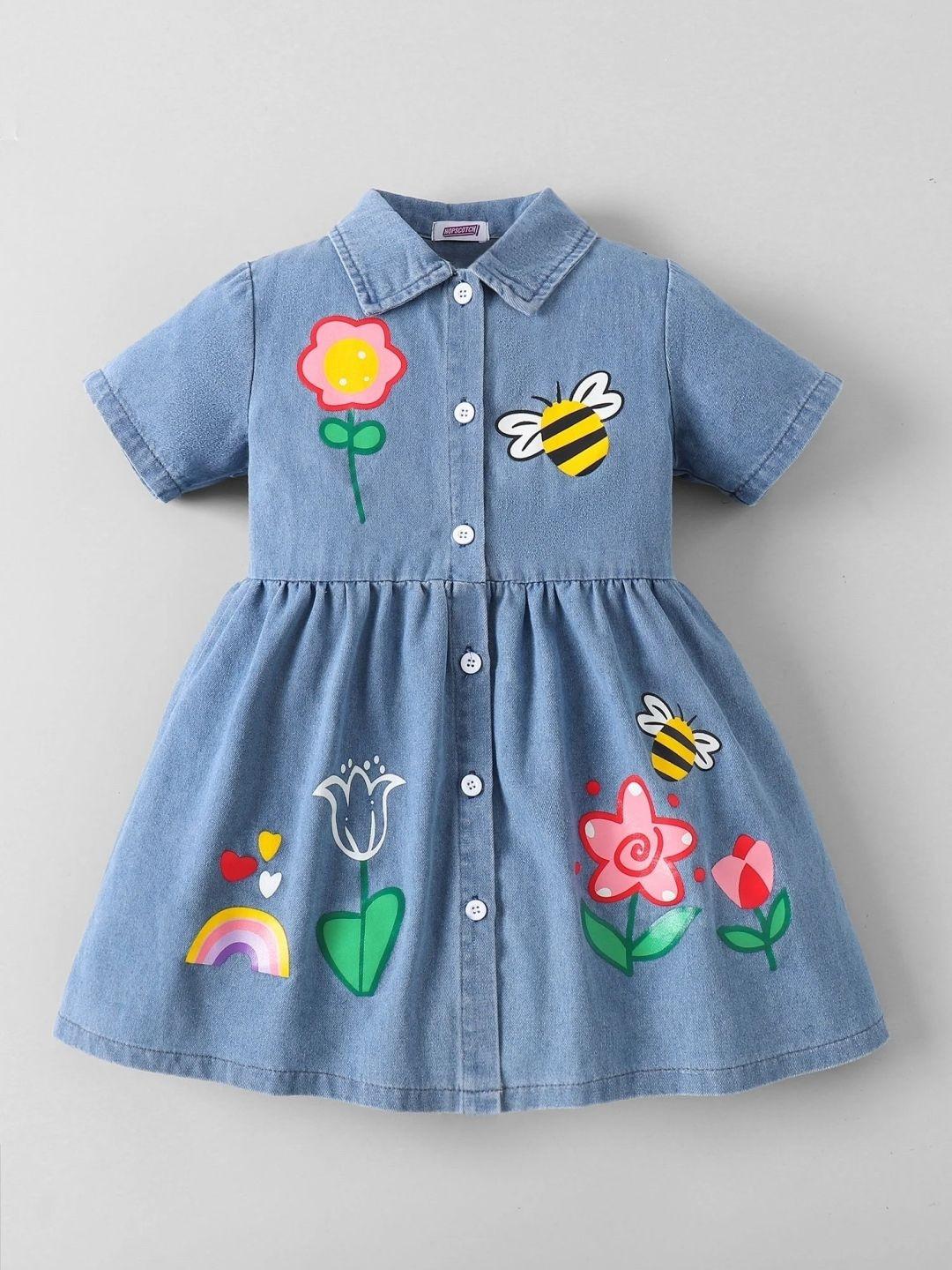Hopscotch Floral Garden Collared Denim Dress