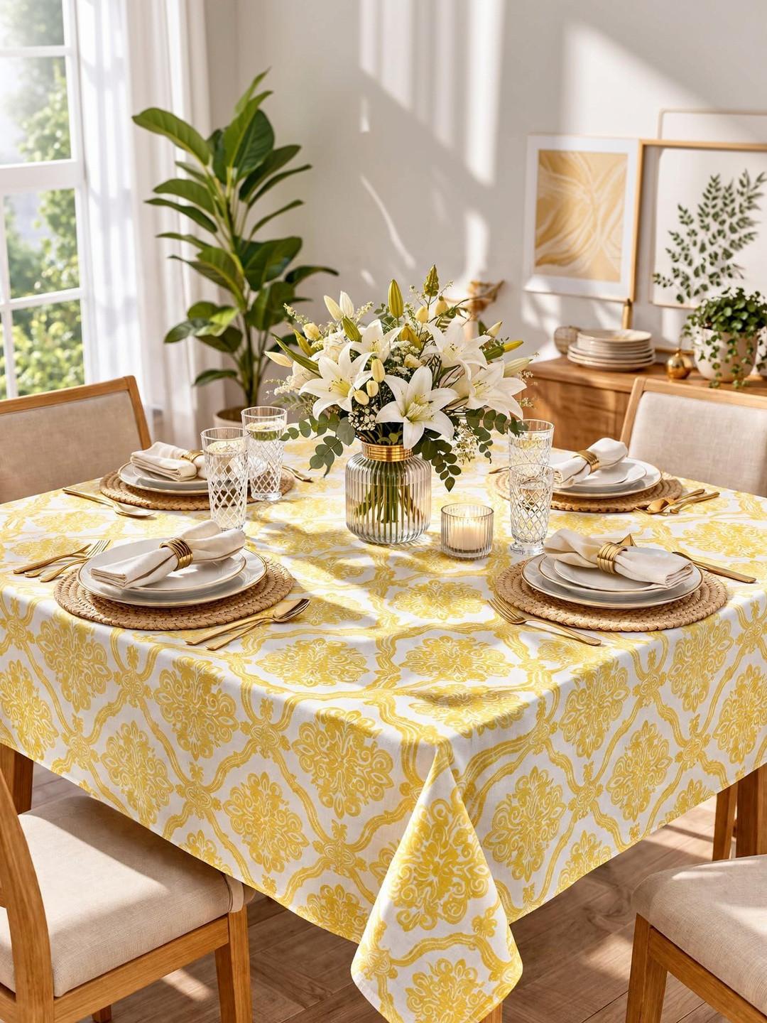 NESTERRA Yellow Ethnic Motifs 2-Seater Table Cover