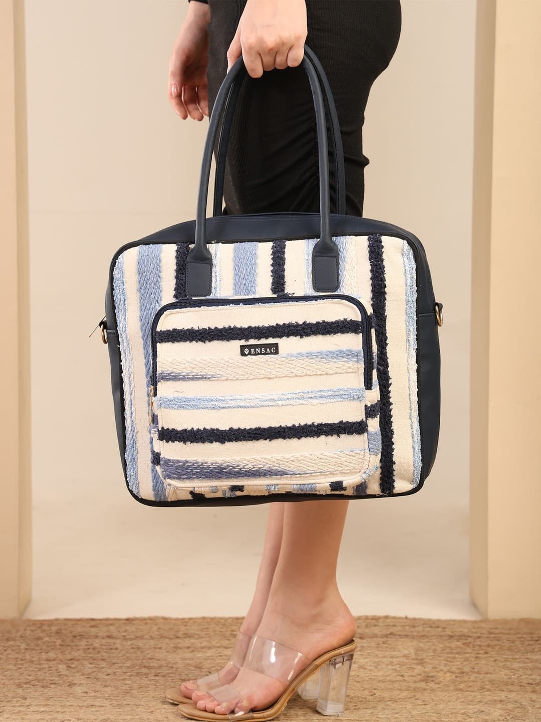 ENSAC Women Striped PU Laptop Bag