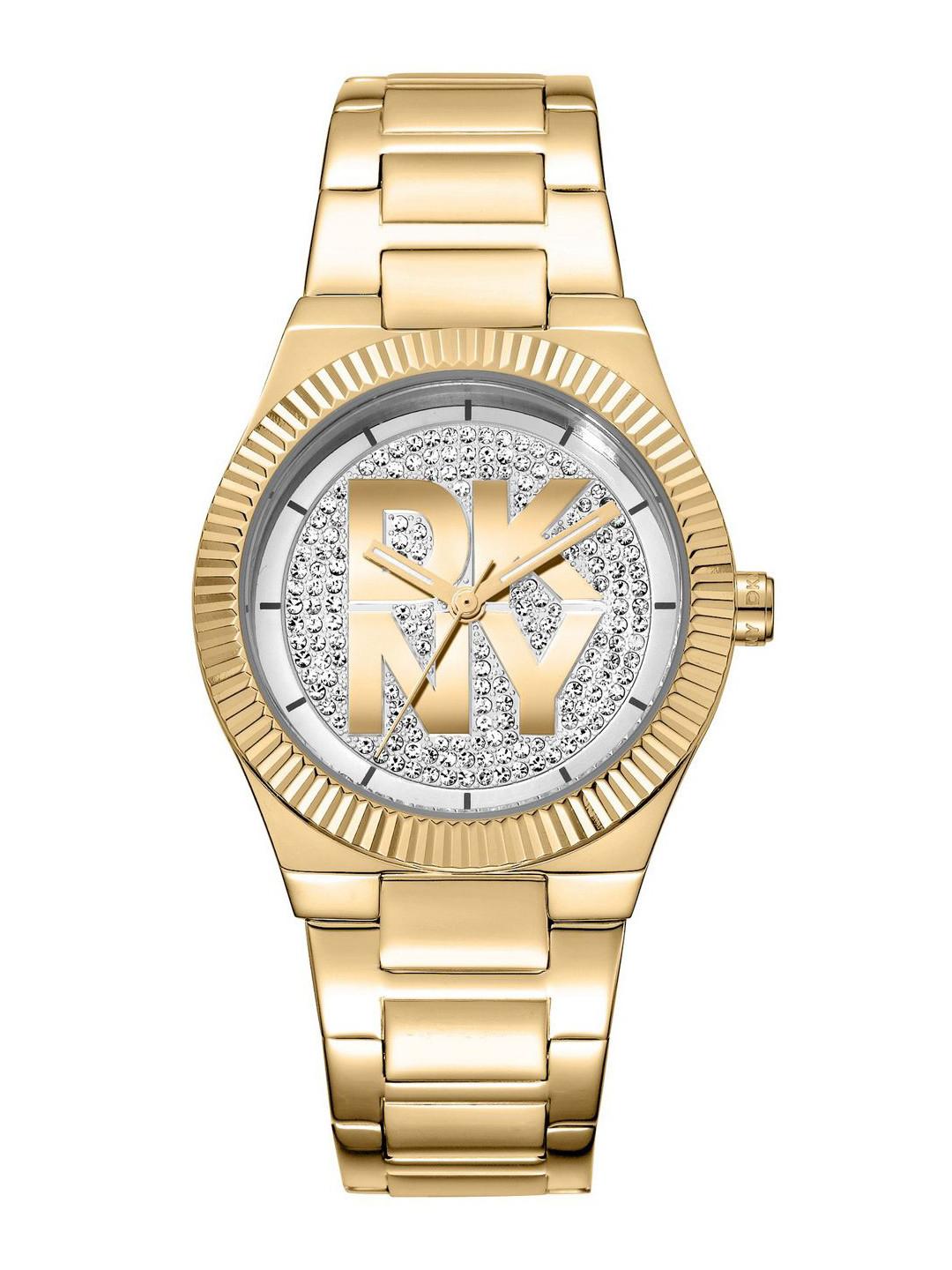 DKNY Women Brass Embellished Dial & Stainless Steel Bracelet Style Straps Analogue Watch DK1L102M0225