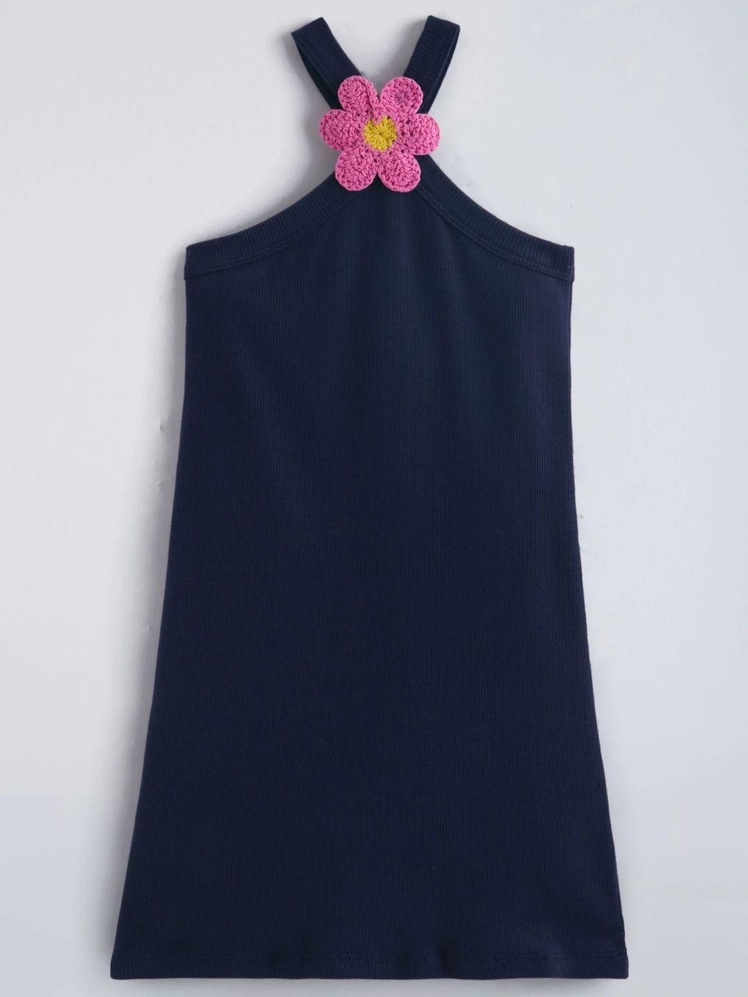 Hopscotch Floral Applique Cross Neck Dress