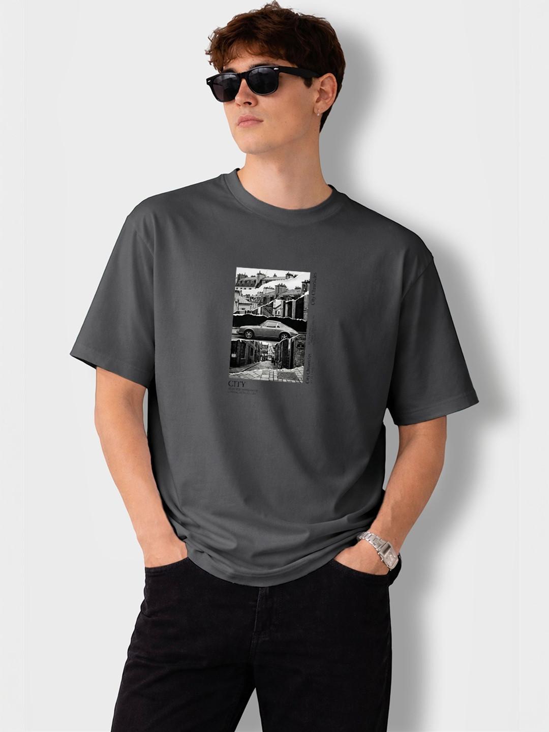 The Roadster Lifestyle Co Graphic Printed Oversized-Fit Organic Cotton T-Shirt