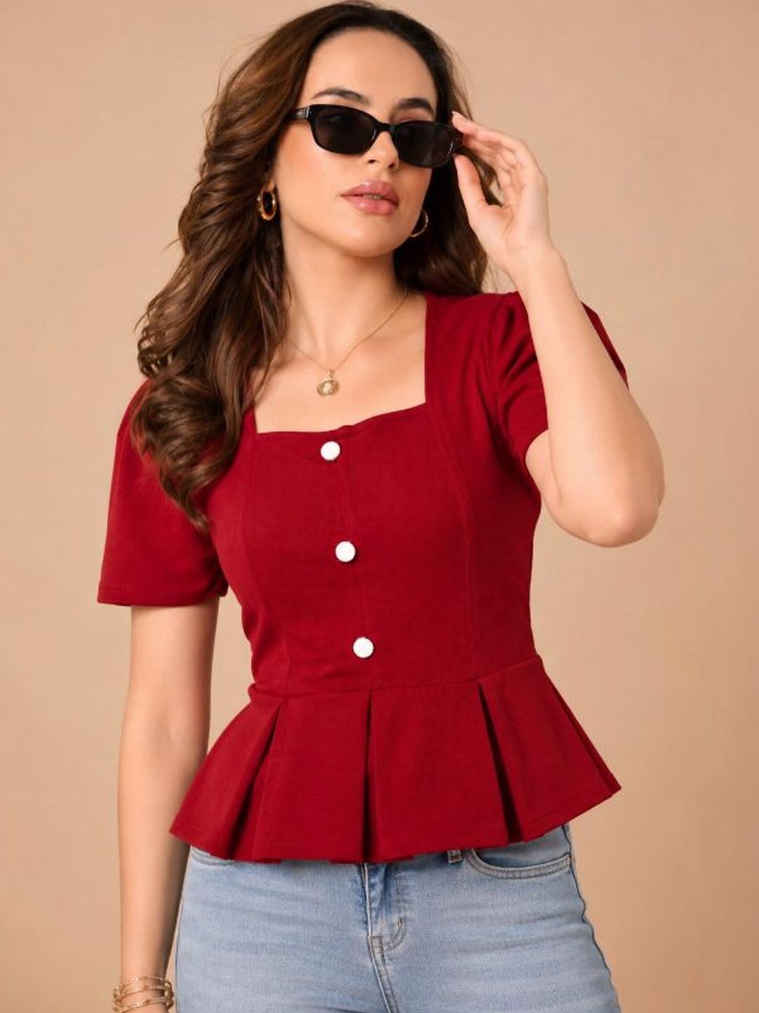 BAESD Puff Sleeve Peplum Top