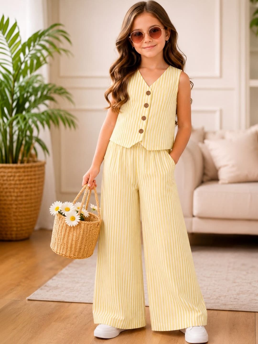 Superminis Girls Striped Top with Trousers Sleeveless Clothing Set