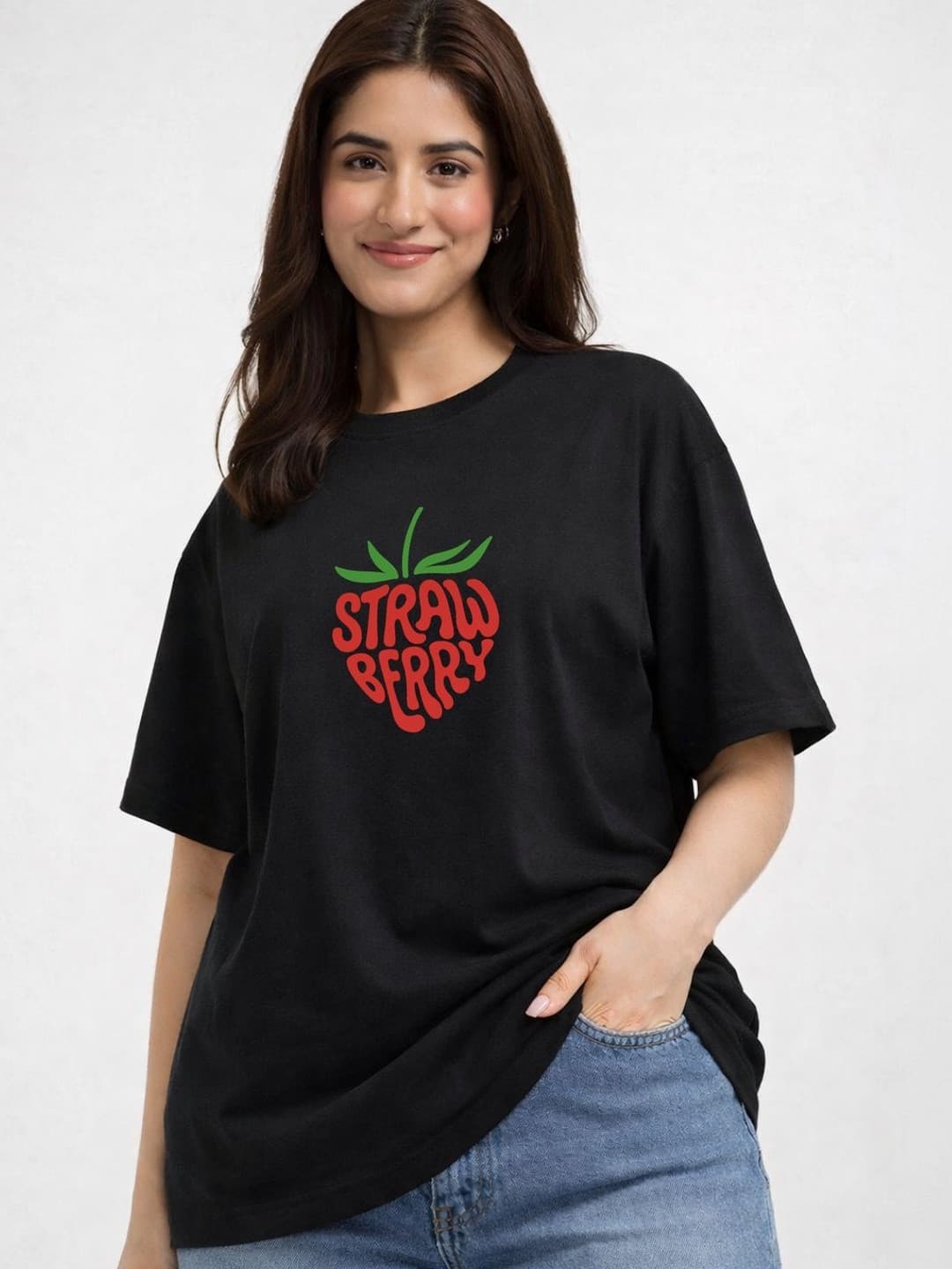 The Roadster Lifestyle Co Printed Pure Cotton Round Neck Oversized Casual Tshirt