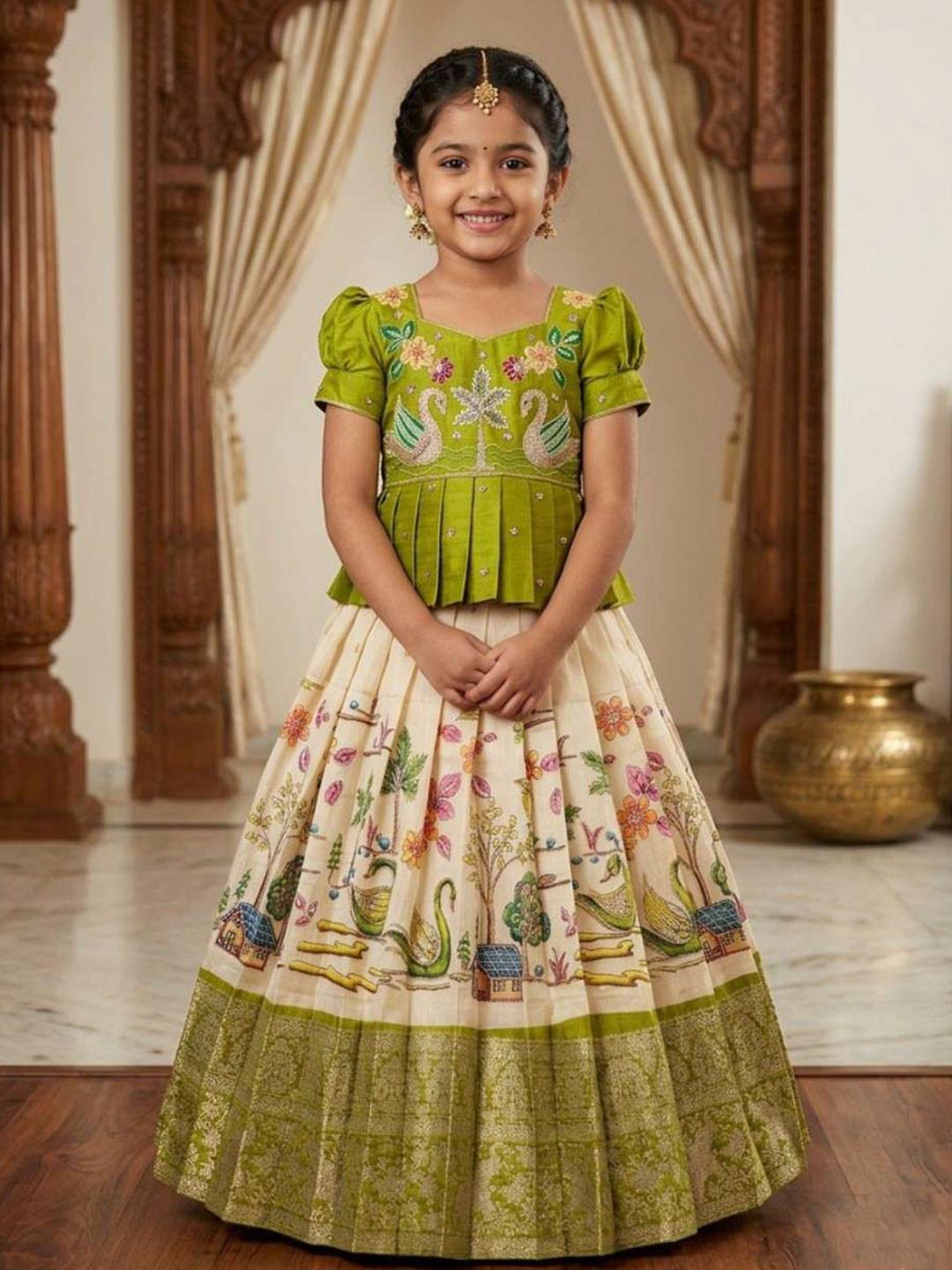 BAESD Girls Embroidered Semi-Stitched Lehenga &