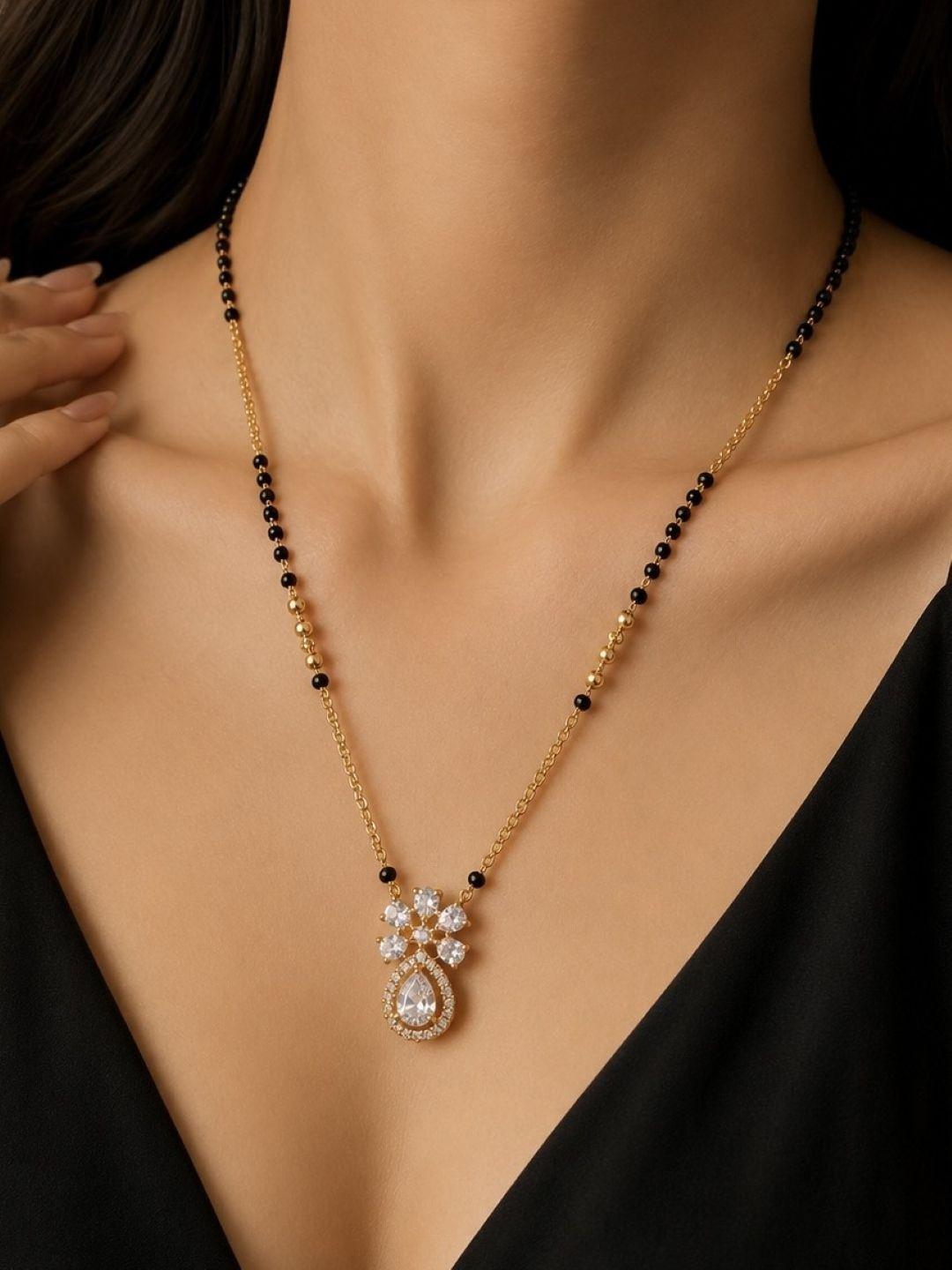 Zeviel Gold-Plated Artificial Stones and Beads Mangalsutra