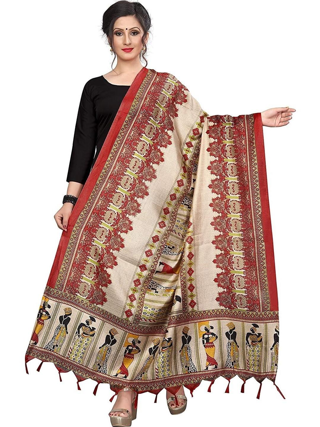 KALINI Ethnic Motifs Printed Cotton Silk Kalamkari Dupatta