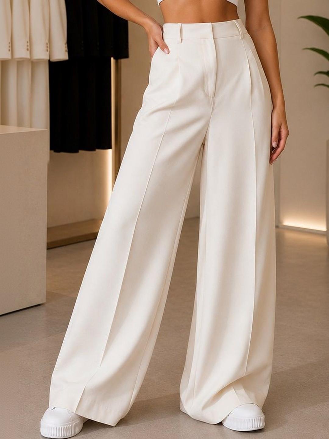 The Roadster Lifestyle Co Women Wide Leg-Fit High-Rise Pleated Korean Trousers