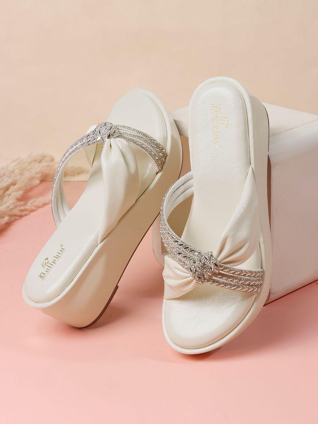 Dollphin Embellished PU Party Wedge Mules