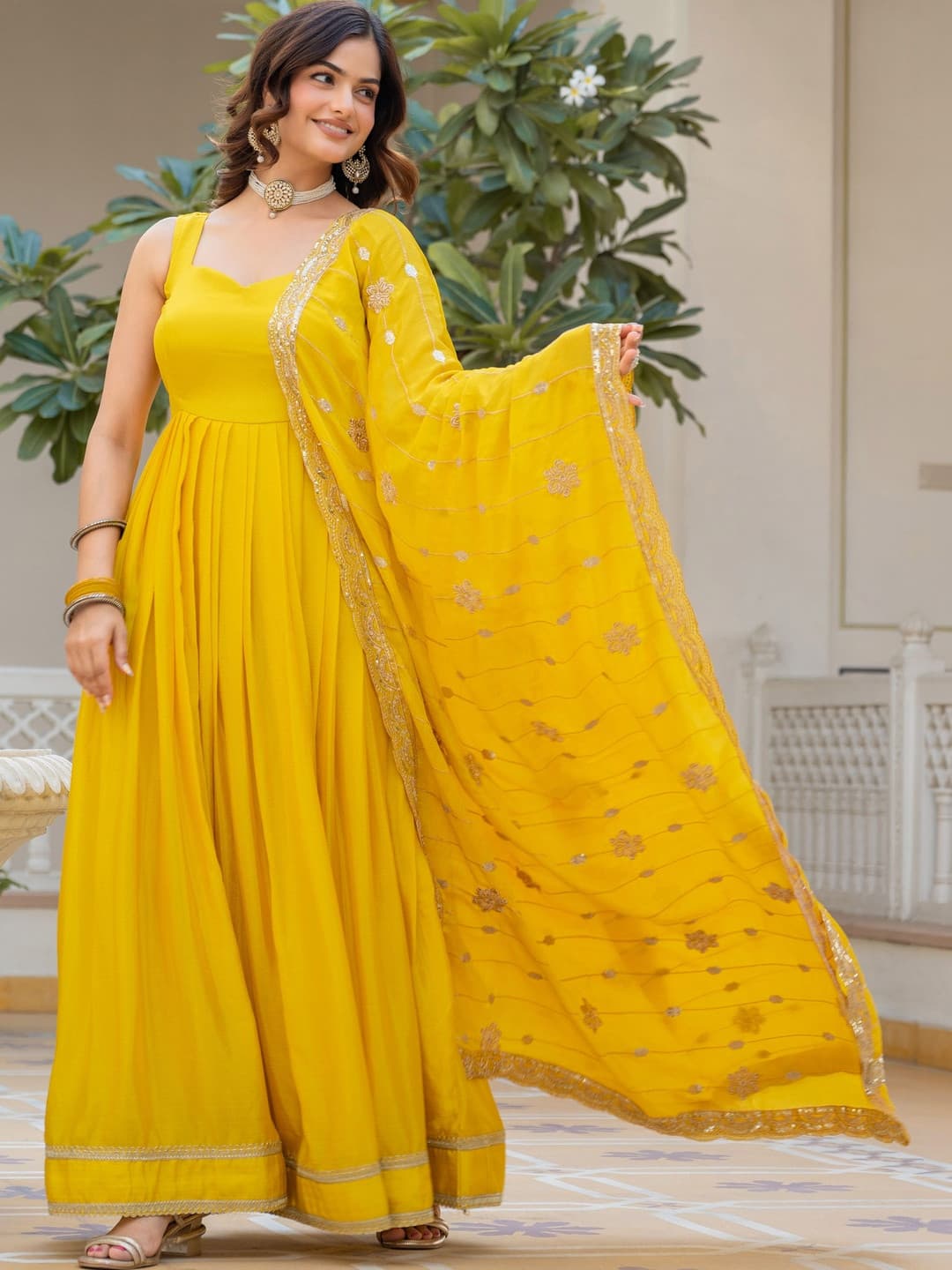 TextileNow Embellished Sweetheart Neck Fit and Flare Ethnic Dresses