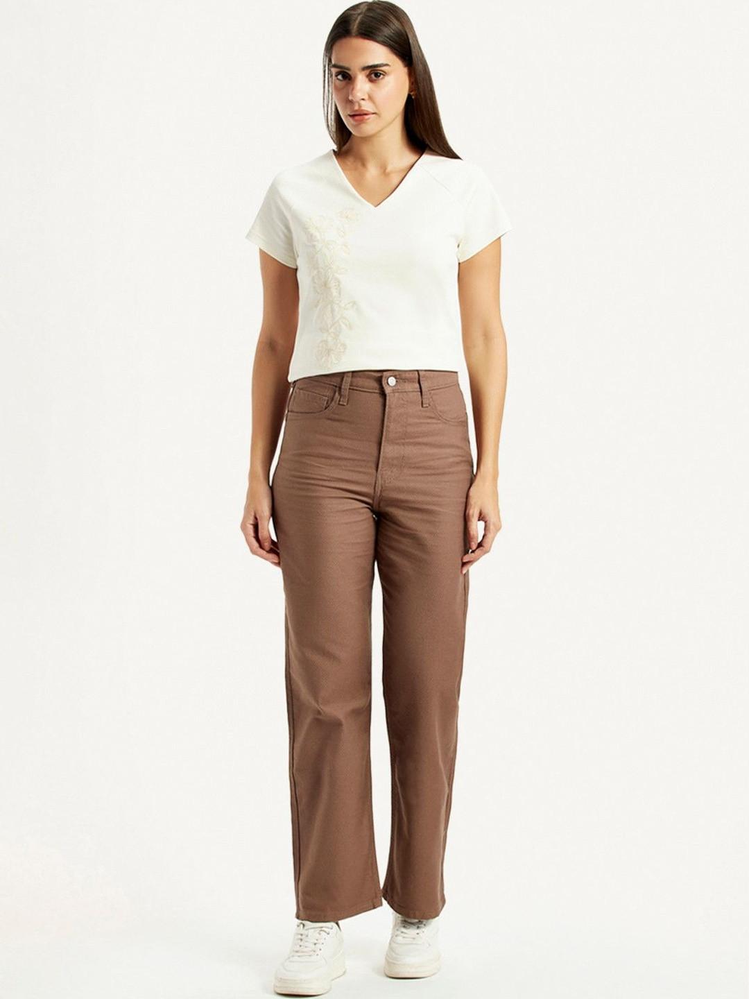 Levis Women's Brown Ribcage Straight Fit High Rise Jeans