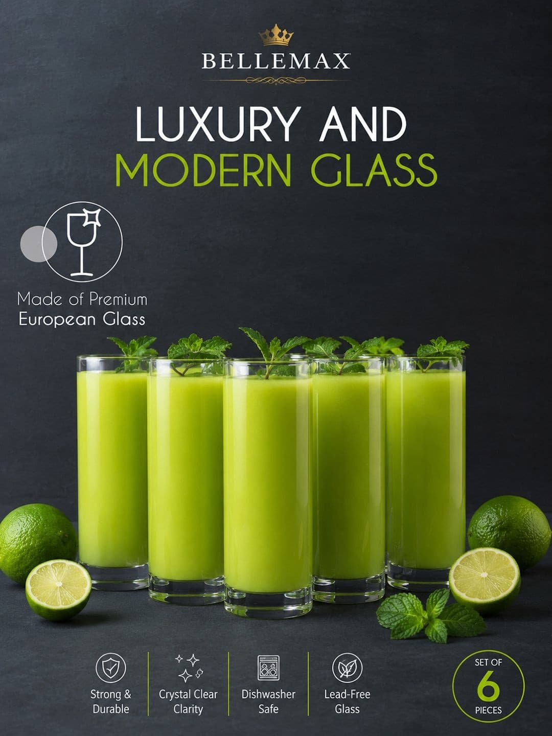 Bellemax Transparent 6 Glass Water Glass