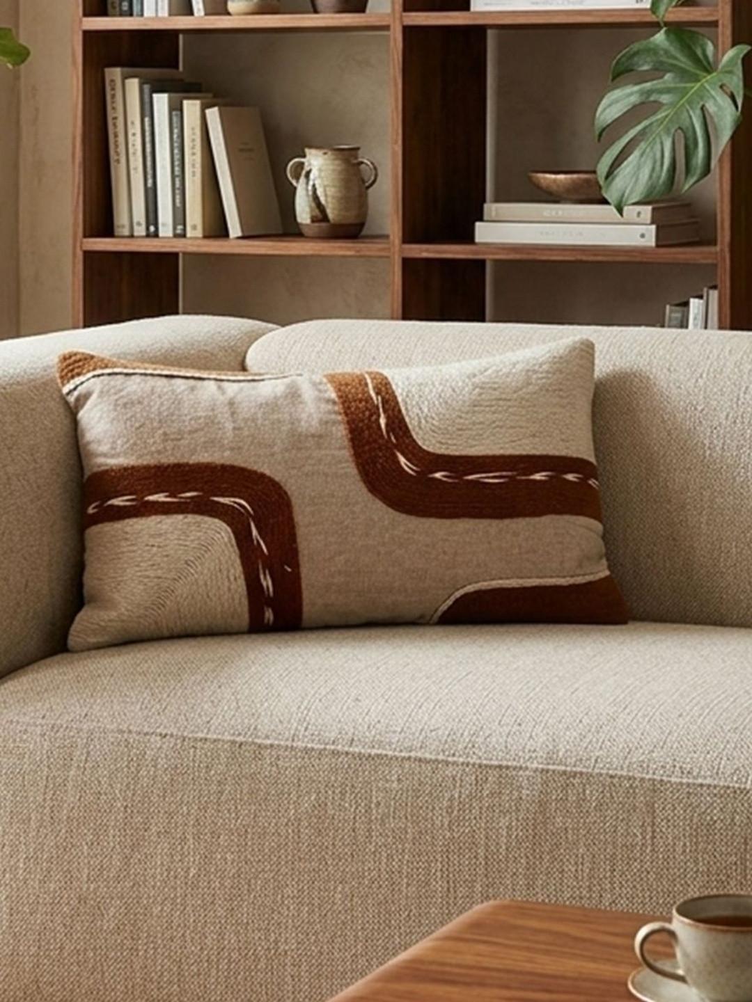 ANWYN Beige & Brown Abstract Rectangle Cushion Covers