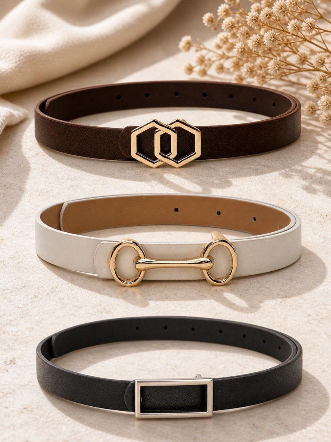 CRUSSET Womens Set Of 3 Vegan Leather Waist Belt For Casual Formal Wear