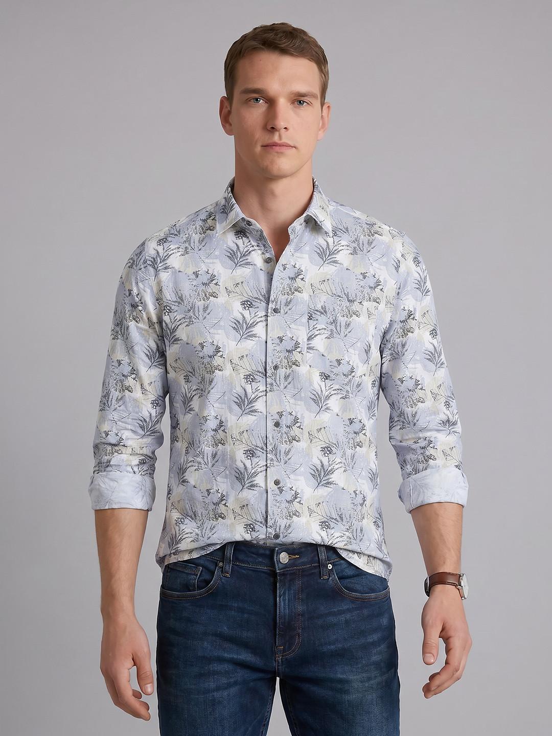 Blackberrys Slim Fit Tropical Printed Pure Cotton Casual Shirt