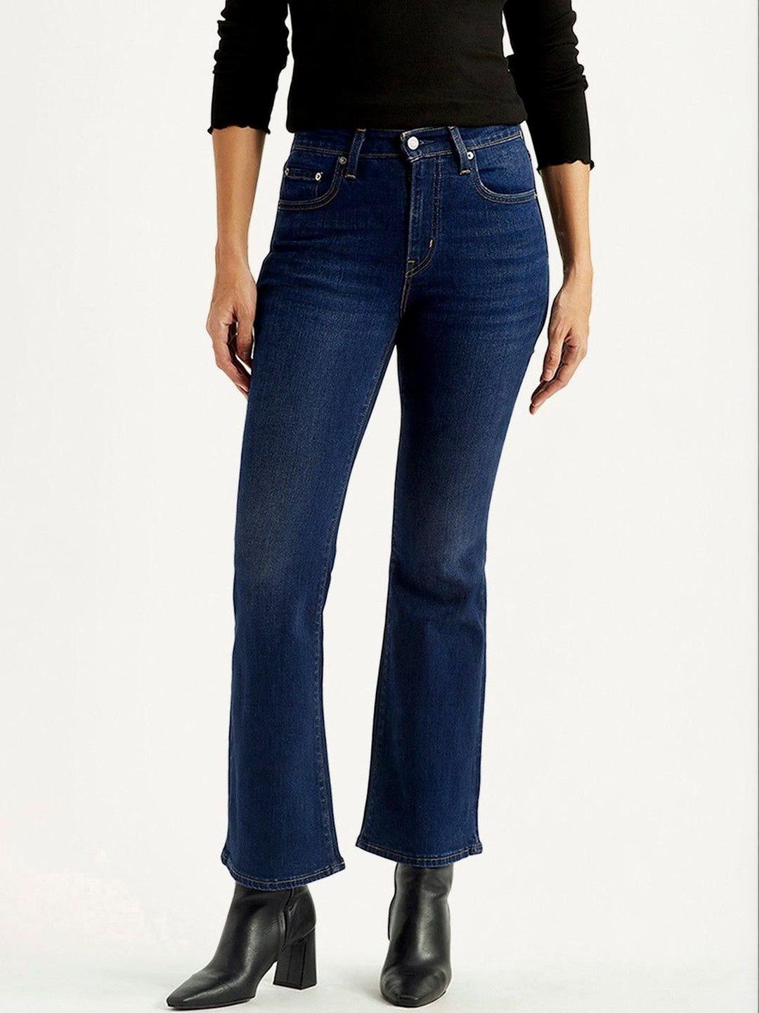 Levis Women's 726 Dark-Blue Flared Fit Mid Rise Jeans