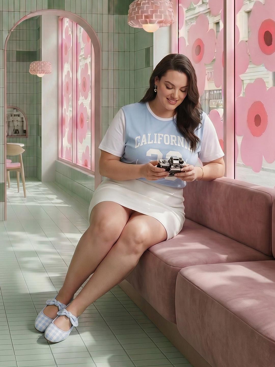 DressBerry Curve Plus Size Typography Printed T-Shirt