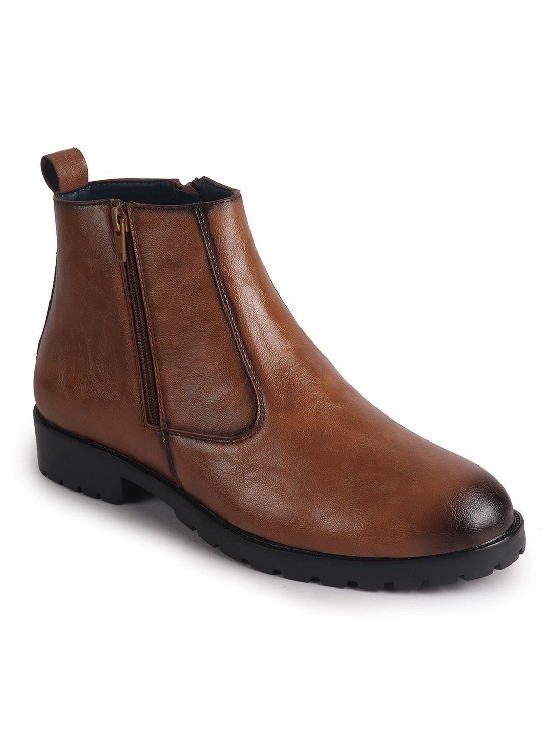 FAUSTO Men Round Toe Zip Chelsea Boots