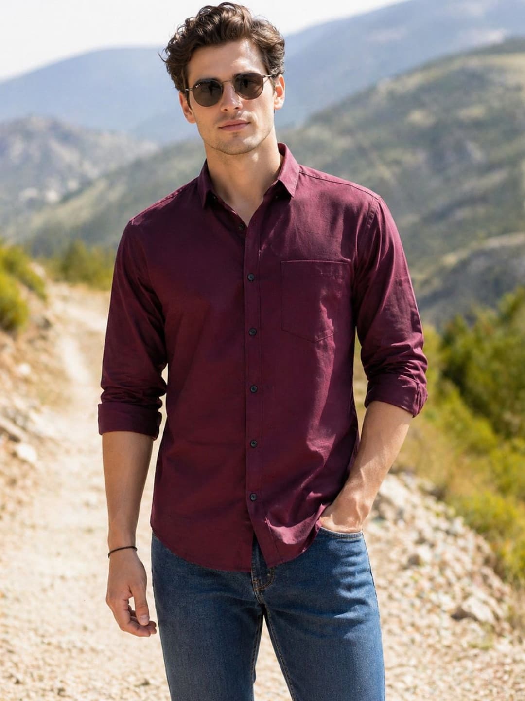 The Roadster Lifestyle Co Cotton Spread Collar Full Sleeves Shirt