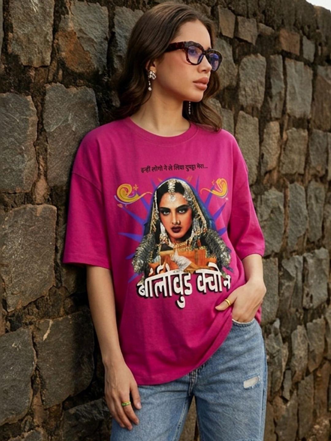 Getsetwear Women Cotton Graphic Printed Oversized T-shirt