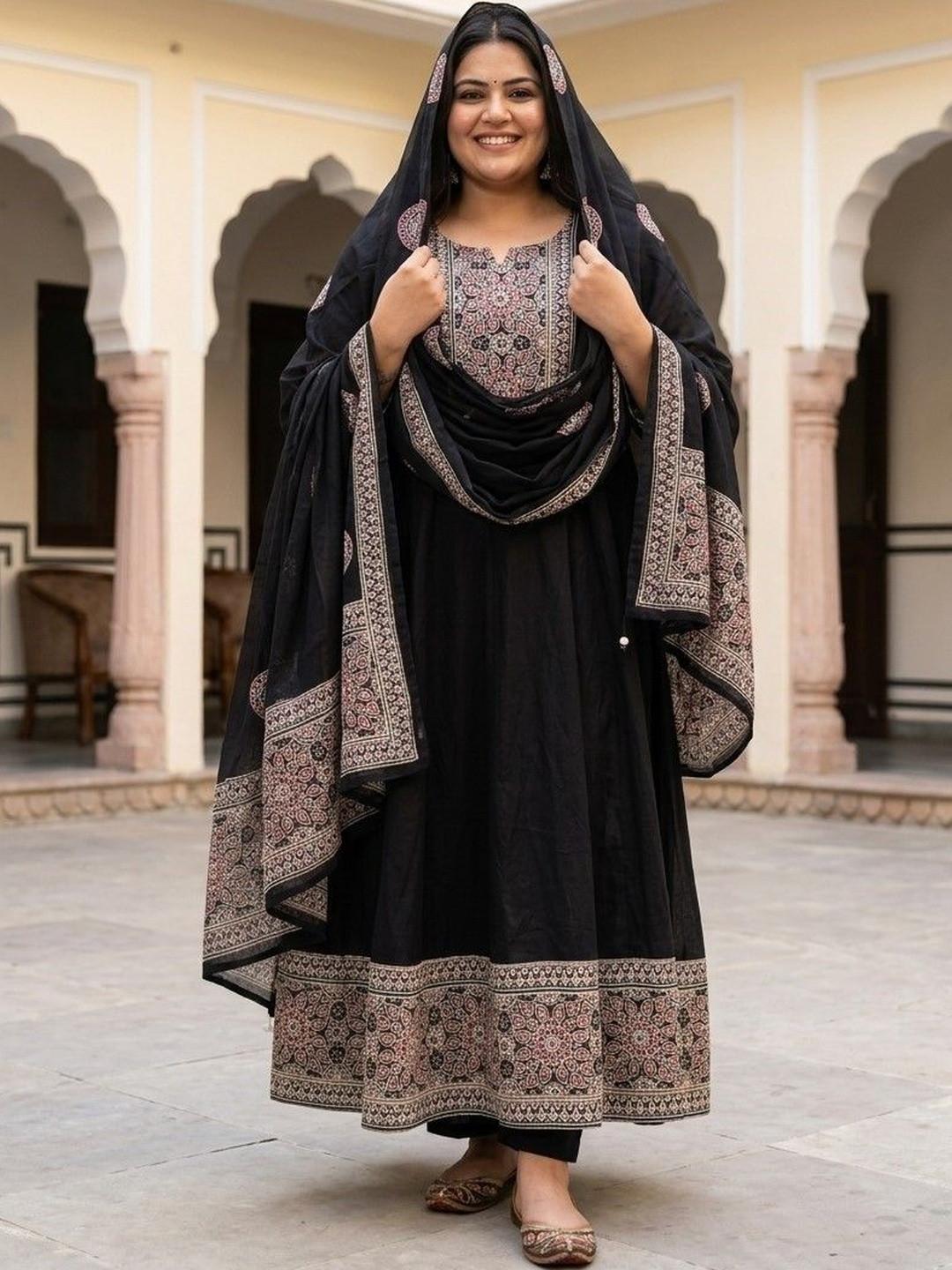 KALINI Women Ethnic Motifs Printed Empire Pure Cotton Kurta with Trousers & With Dupatta