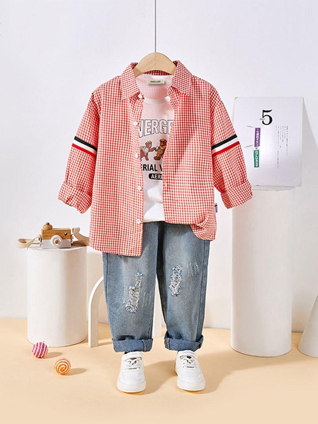 INCLUD Boys Orange Gingham Checks Cotton Shirt