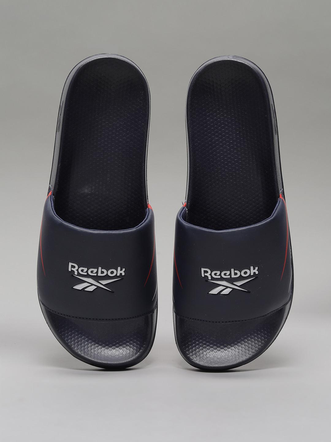 Reebok Men Navy Logo Printed Sliders
