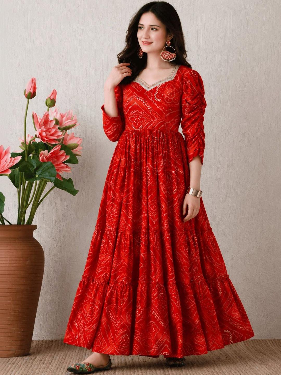 Sangria Printed Maxi Ethnic Dress