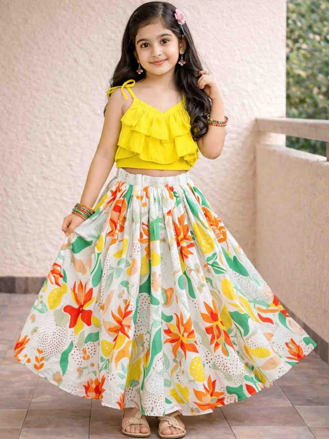 Sangria Girls Printed V-Neck Flared Lehenga Choli