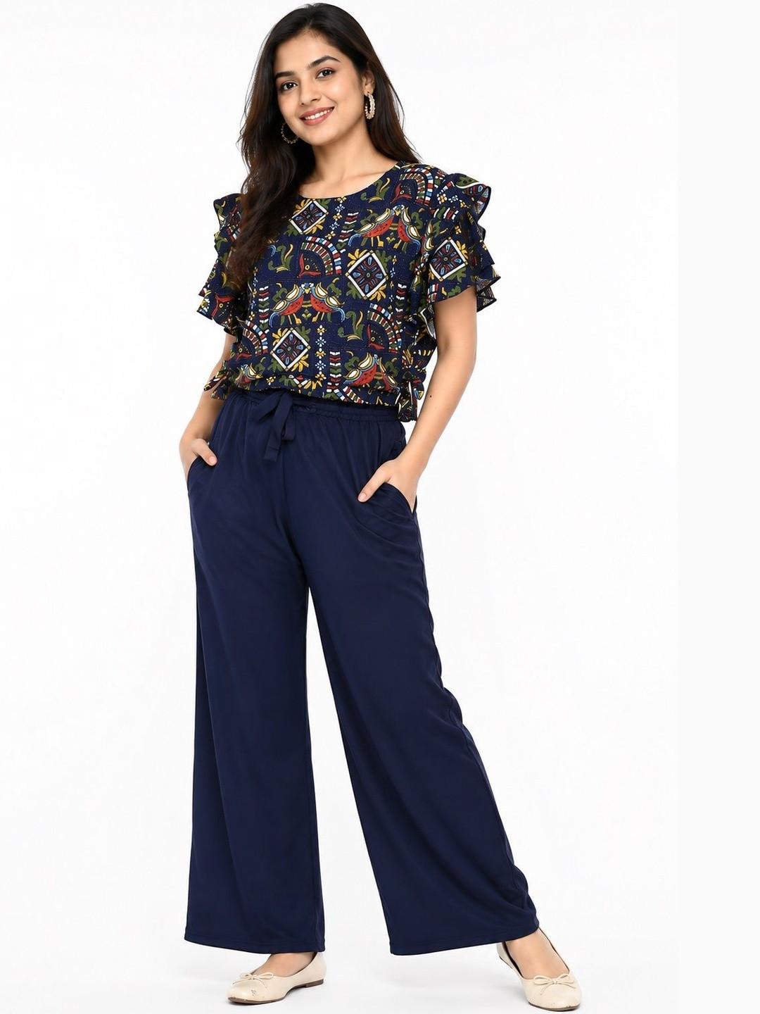 DressBerry Ruffled Printed Top with Palazzos