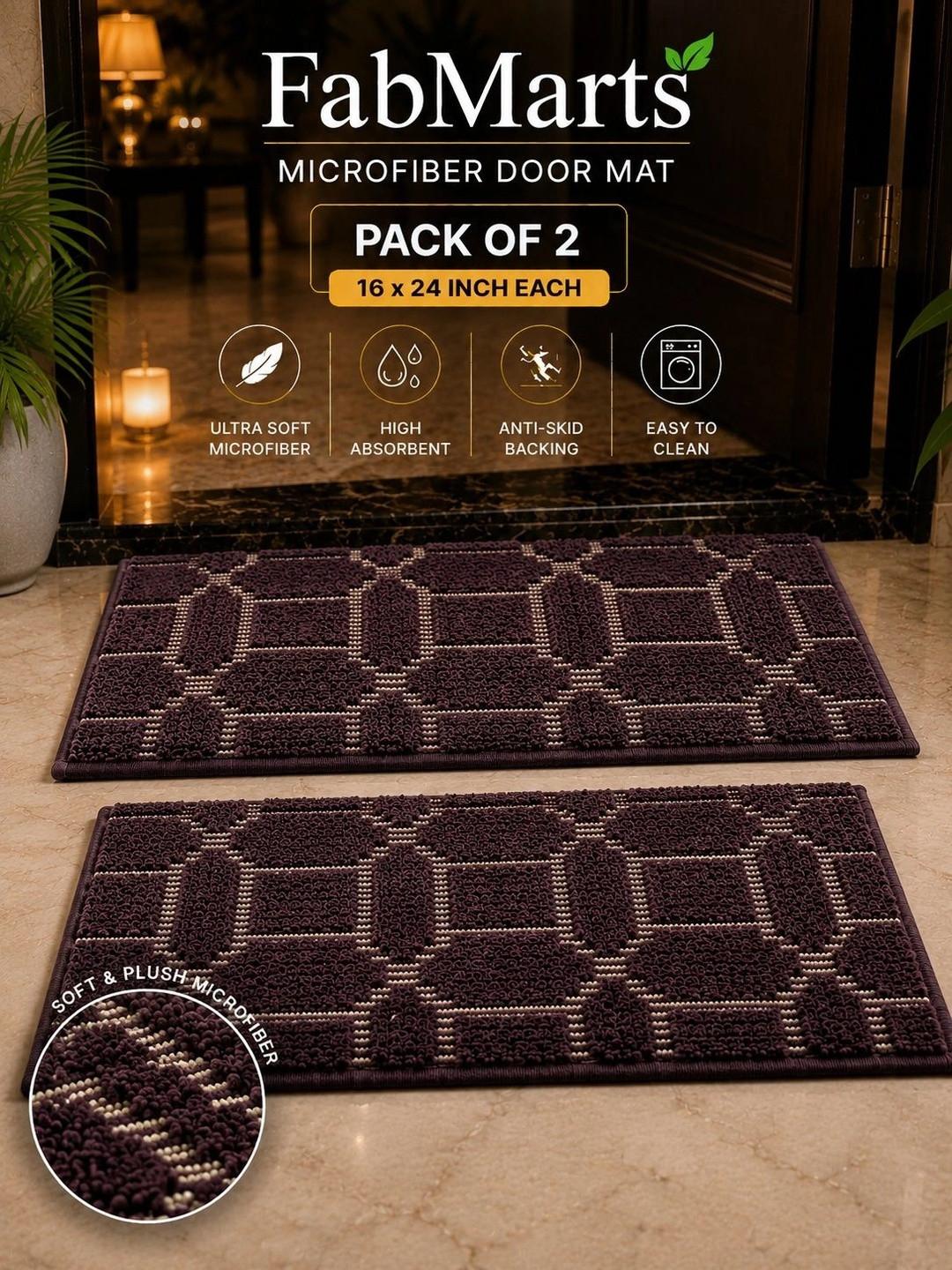 FabMarts 2-Pcs Brown Anti Skid Door Mats
