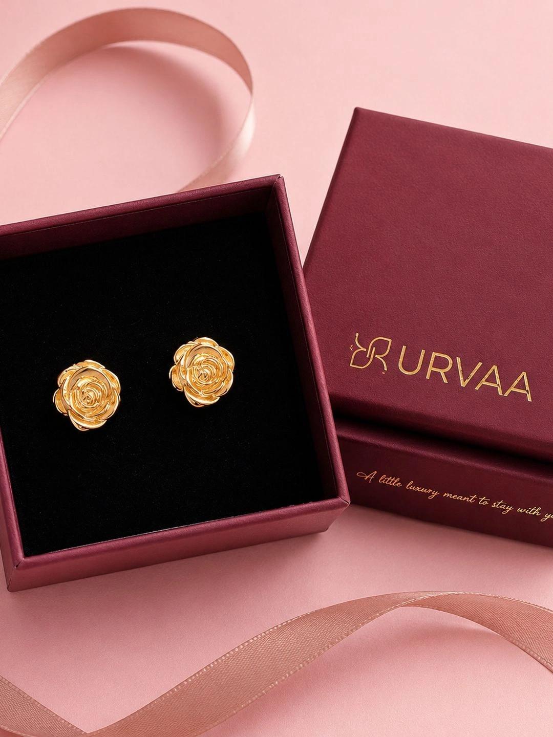 URVAA Roselle Rhodium Plated Studs Earrings