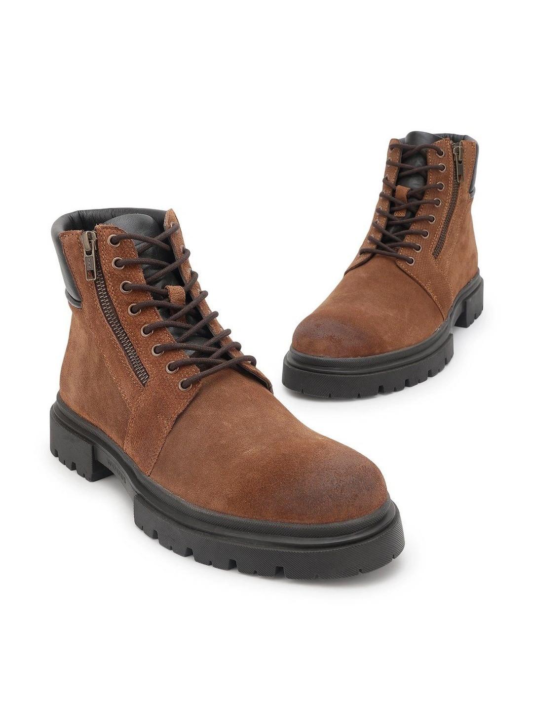 Woods Men Textured Round Toe Lace-Ups Regular Boots