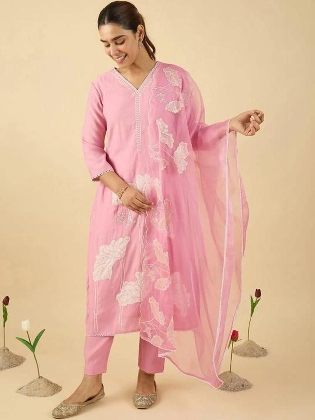HAMSIKA Women Ethnic Motifs Embroidered Regular Thread Work Kurta with Trousers & With Dupatta