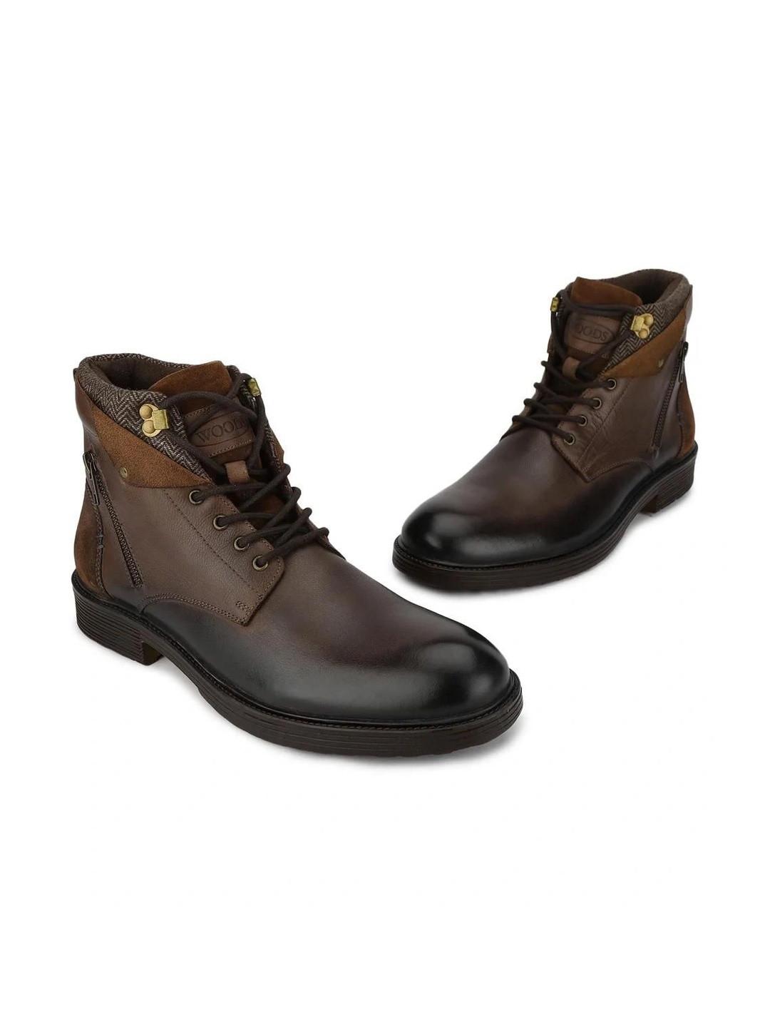 Woods Men Textured Round Toe Lace-Ups Regular Boots