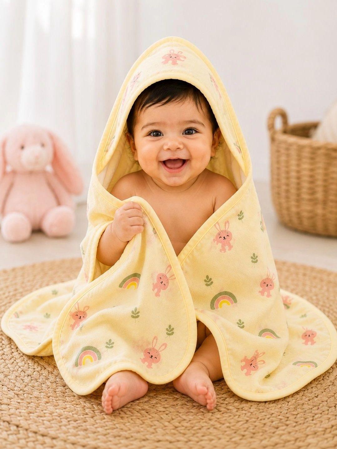 KiddieKa Yellow & Pink 1 Printed 225 GSM Bath Towel