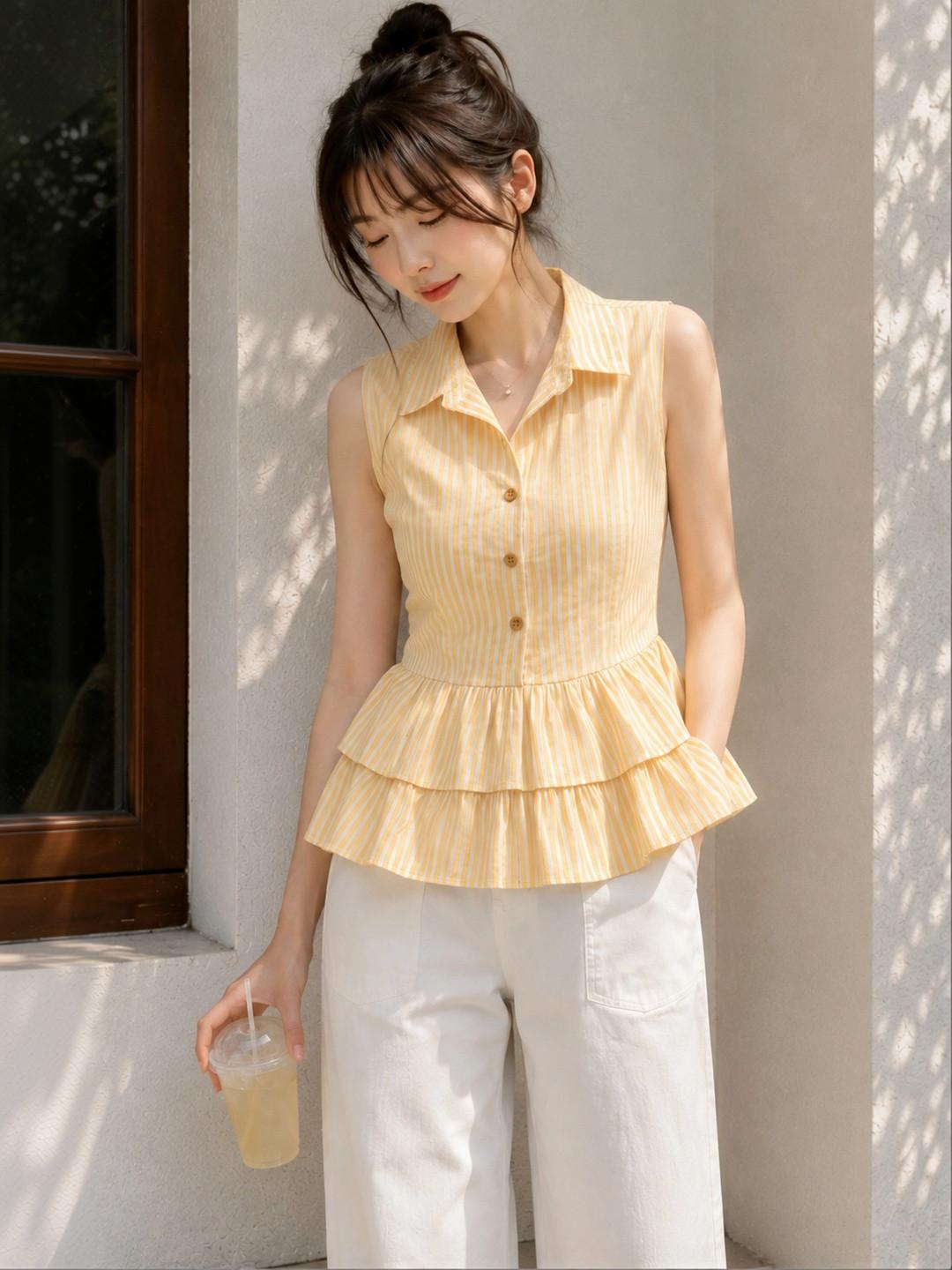 SHIONS Striped Peplum Top