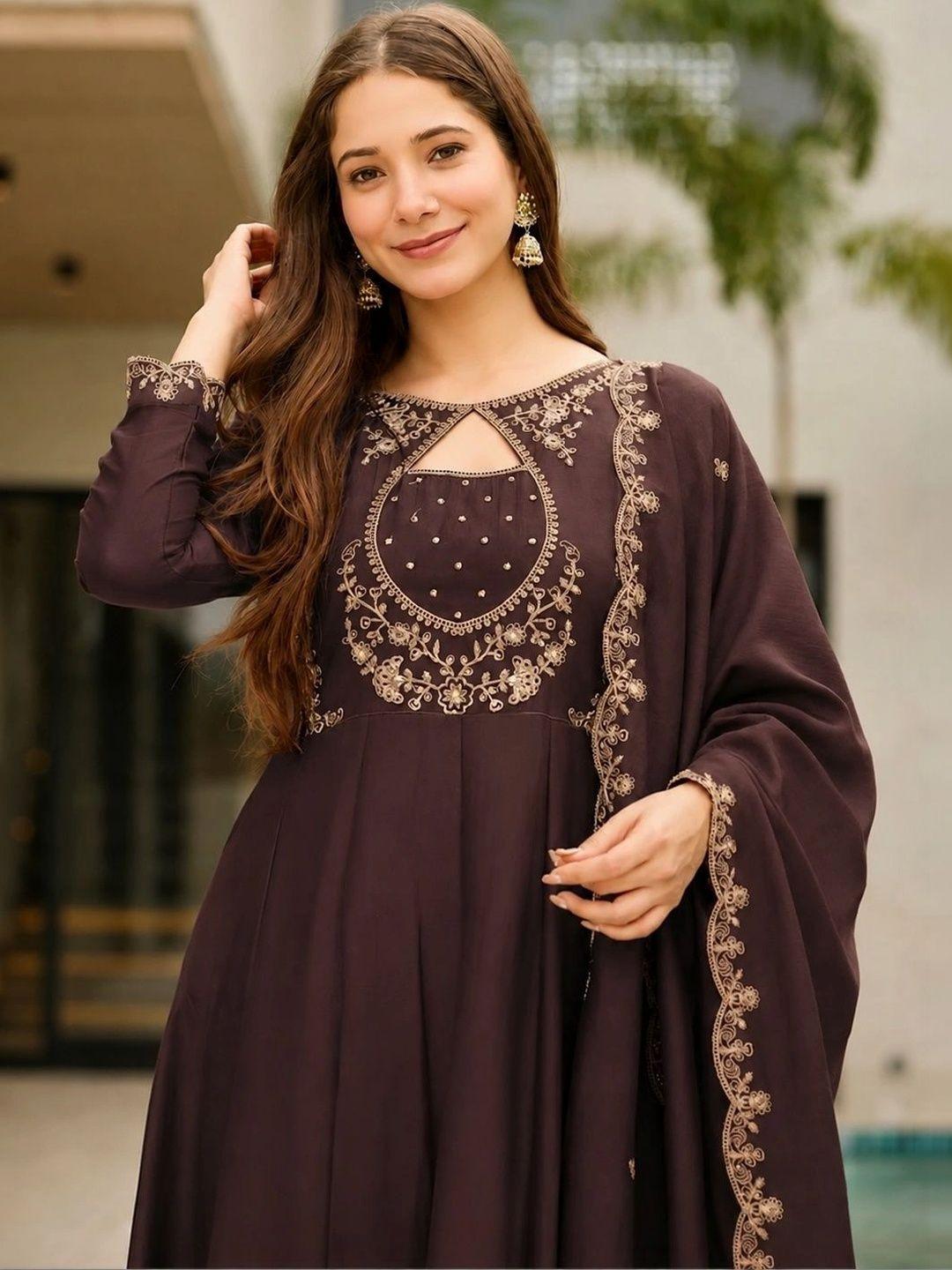 KALINI Women Ethnic Motifs Embroidered Empire Thread Work Kurta with Trousers & With Dupatta