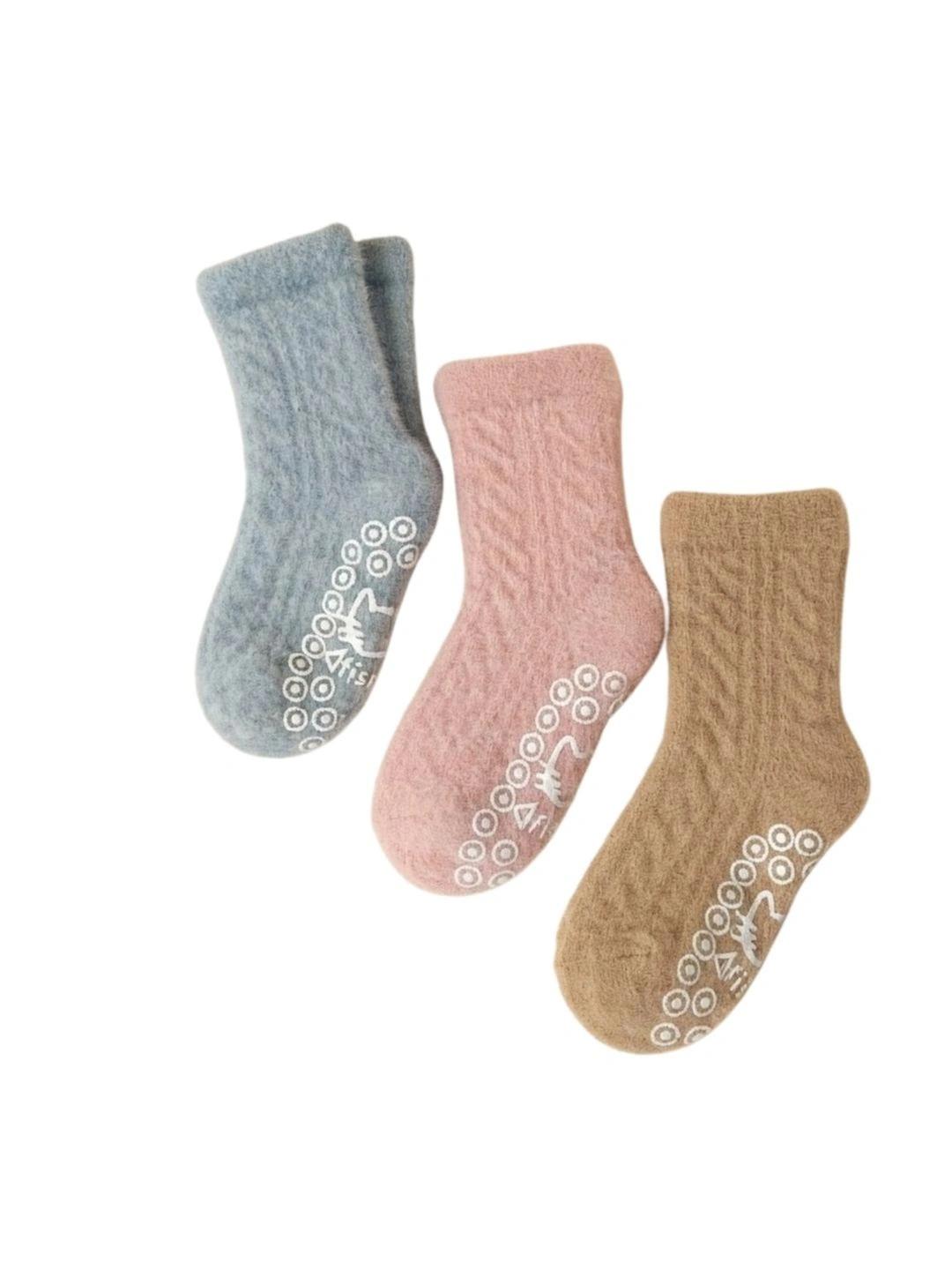Cdeck Unisex Kids Pack of 3 Woolen Patterned Above Ankle Socks