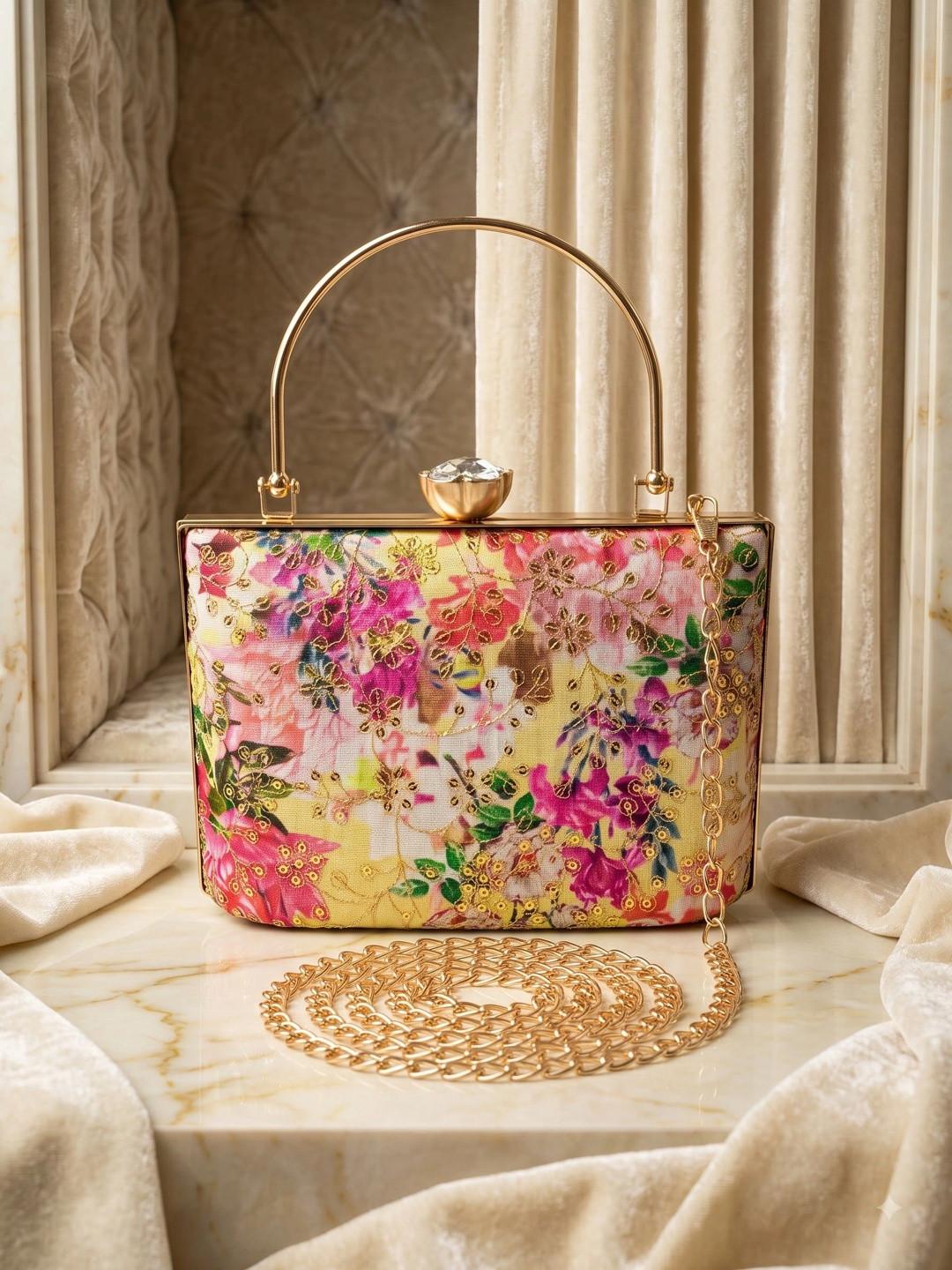 MEYYAS Printed Embellished Box Clutch