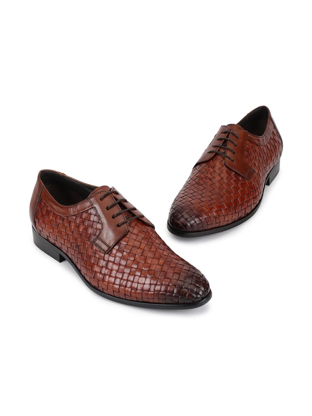 Woods Men Textured Leather Pointed Toe Lace-Ups Formal Derbys Shoes