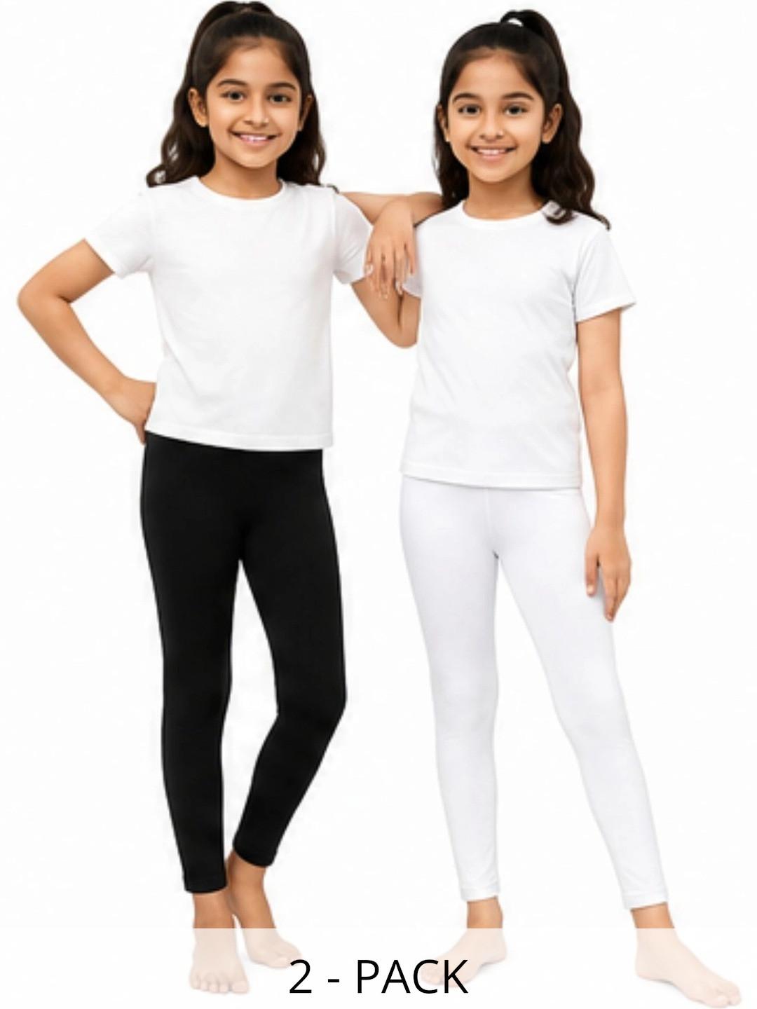 Kidello Girls Pack Of 2 Cotton Stretchable Ankle Length Leggings